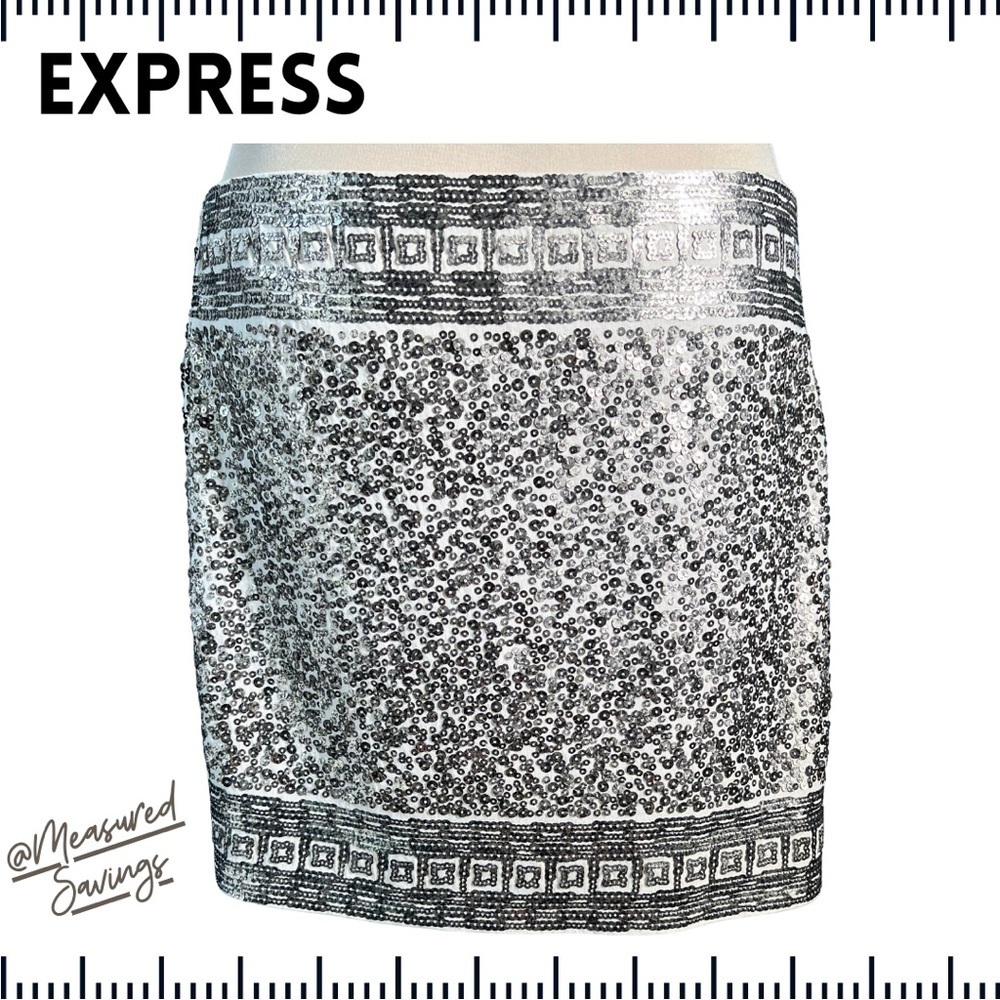 Express [Medium] Gold Sequin-Sewn Mini Skirt